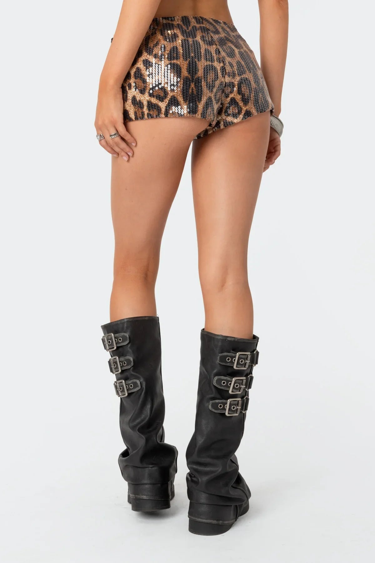 Sequin Leopard Printed Micro Shorts